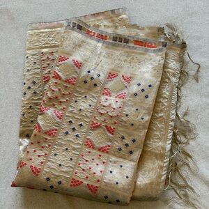 Vintage? Indian Sari Silk Material Metallic Gold Fringed